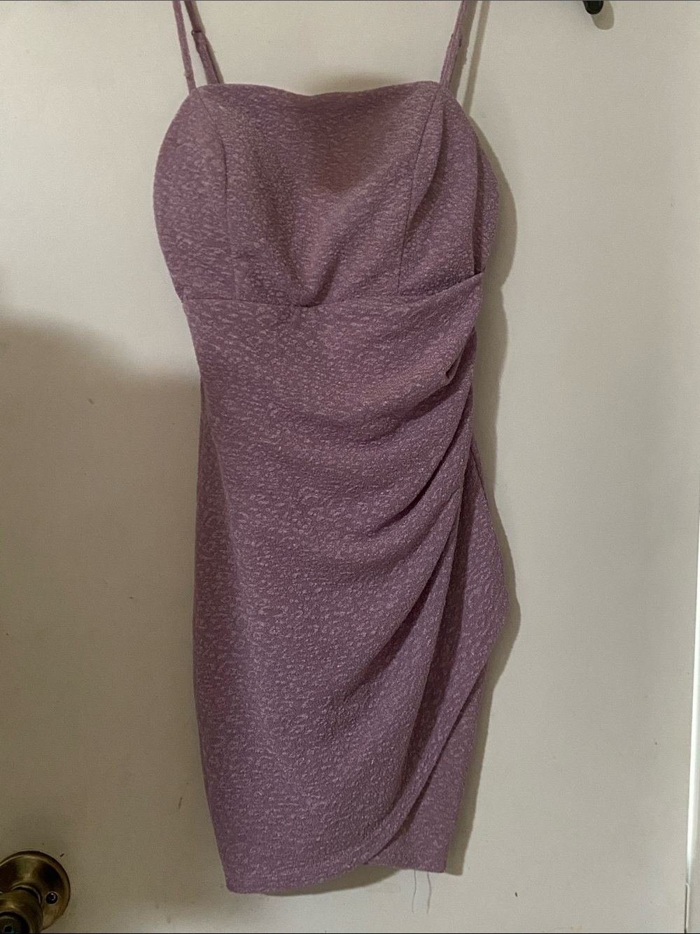 Lilac Ruched Spaghetti-Strap Mini Dress